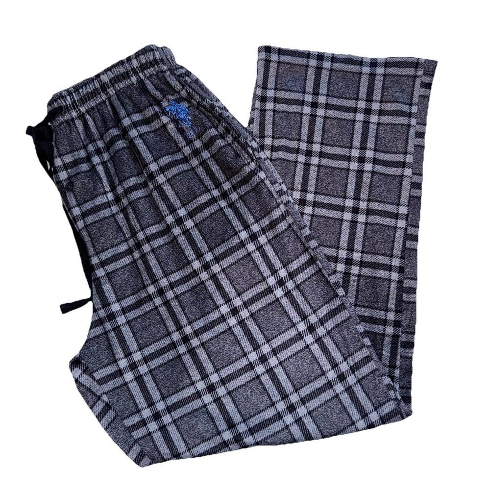 US Polo Assn Men’s Pajama Pants Sleepwear Black Gray Flannel Size Large